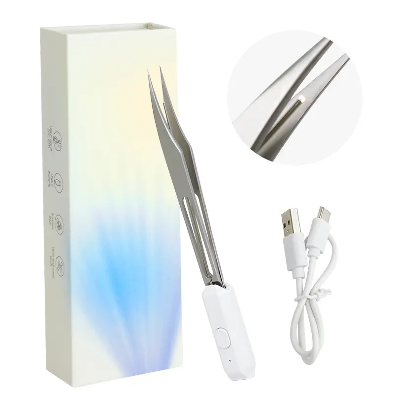 Stainless Steel Beauty Tool with Private Label for LED Light lash Extension Tweezers